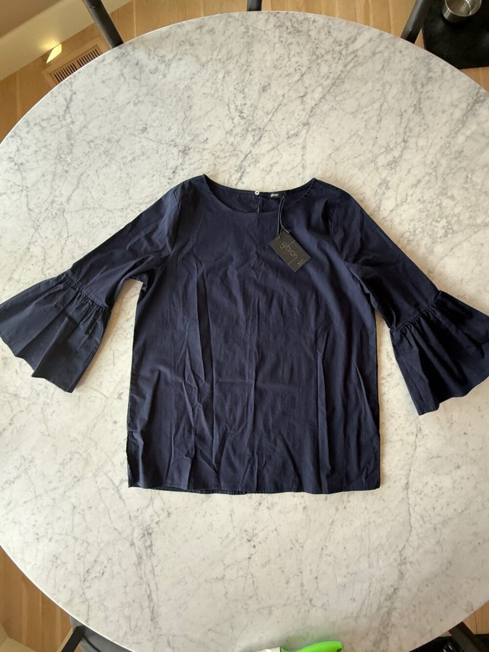 Gibsonlook Navy Bell Sleeve Blouse Large NWOT | Boho Work Office